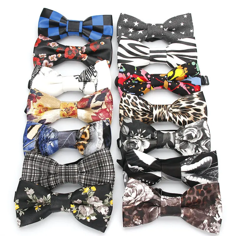 

Галстук-бабочка мужской, из искусственной кожи, с цветами, пандой, Повседневный, клетчатая галстук-бабочка