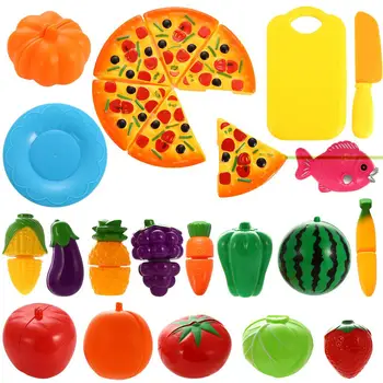 

RCtown 24PCS Plastic Kitchen Cutting Fruits Vegetables Pizza Play Food set Pretend Play Gift Education Toy for Baby Kids HWD30
