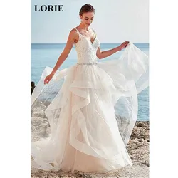 Lorie 2019 Nuevos Vestidos de Novia de Gasa Una Línea de Vestidos de Novia sin Mangas con Cuello en V sin Espalda Sencilla de Verano Vestidos de Novia de Playa Lorie 2019 Nuevos Vestidos de Novia de Gasa Una Línea de Vestidos de Novia sin Mangas con Cuello en V sin Espalda Sencilla de Verano Vestidos de Novia de Playa