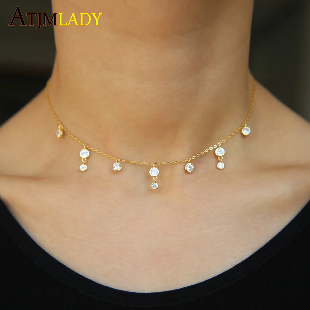 

925 Sterling silver jewelry New fashion trendy round cz bead charm chain link drop elegant choker necklace gift for women girl