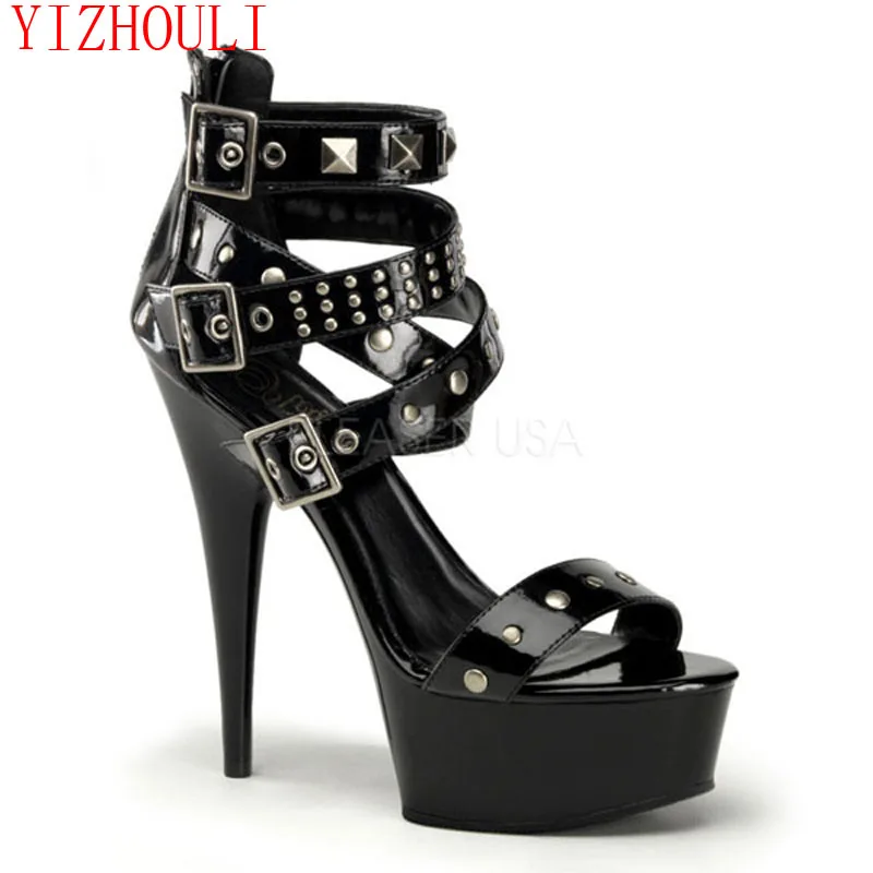 

Summer ladies Rivets Pumps Sexy 15cm thin Heels Platform Nightclub 5CM platforms Sandals woman Dance Shoes