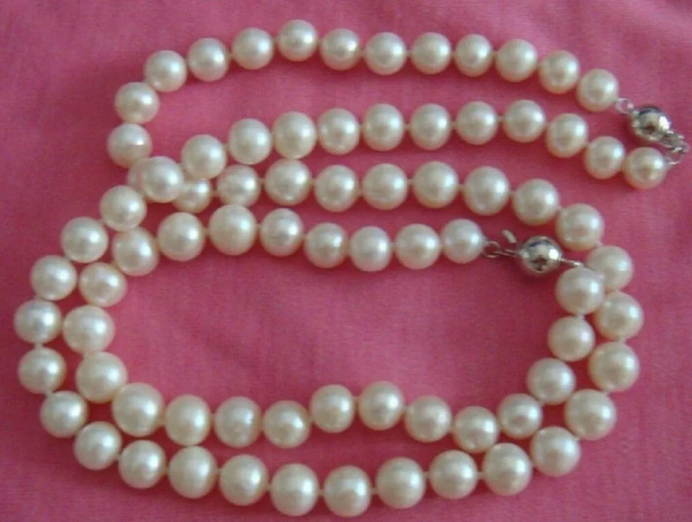 

*******NATURAL 8-9MM AAA+ WHITE freshwater PEARL NECKLACE BRACELET 14KGP
