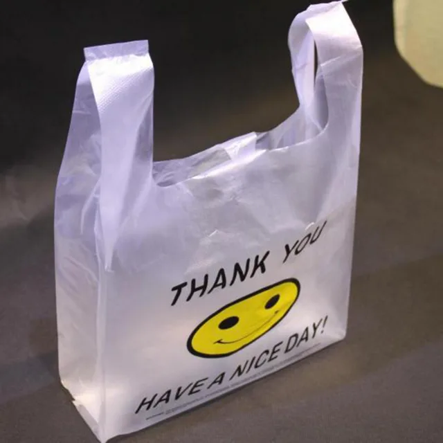 50pcs Cute Smile Plastic Shopping Bag Pattern Supermarket Grocery ...