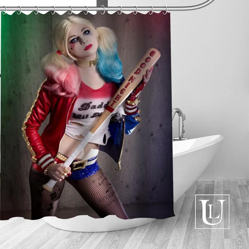

High Quality Custom Harley Quinn Shower Curtain Polyester Fabric Bathroom Curtain Hooks Mildew Resistant Bathroom Decor