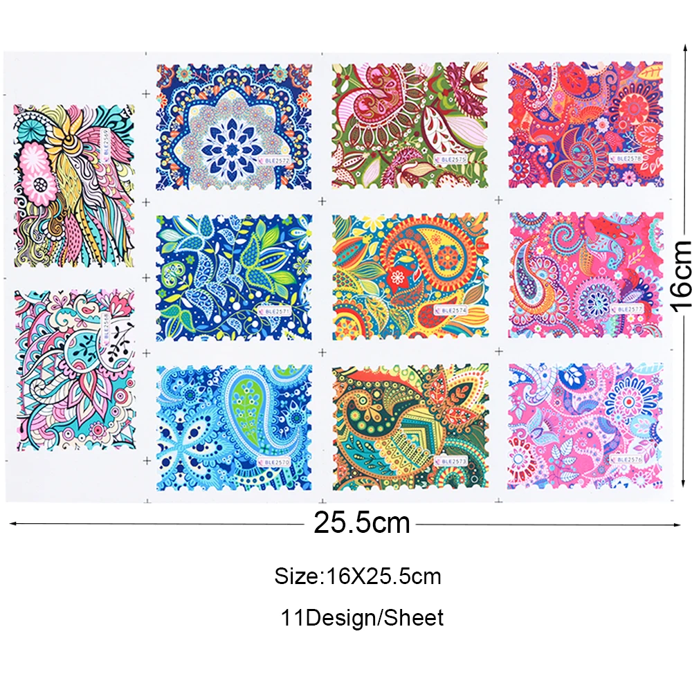 11 Design Retro Water Transfer Decals Nail Art Sticker Colorful Flower Vines Totem Full Wraps Manicure Decoration LABLE2535-2578  (7)