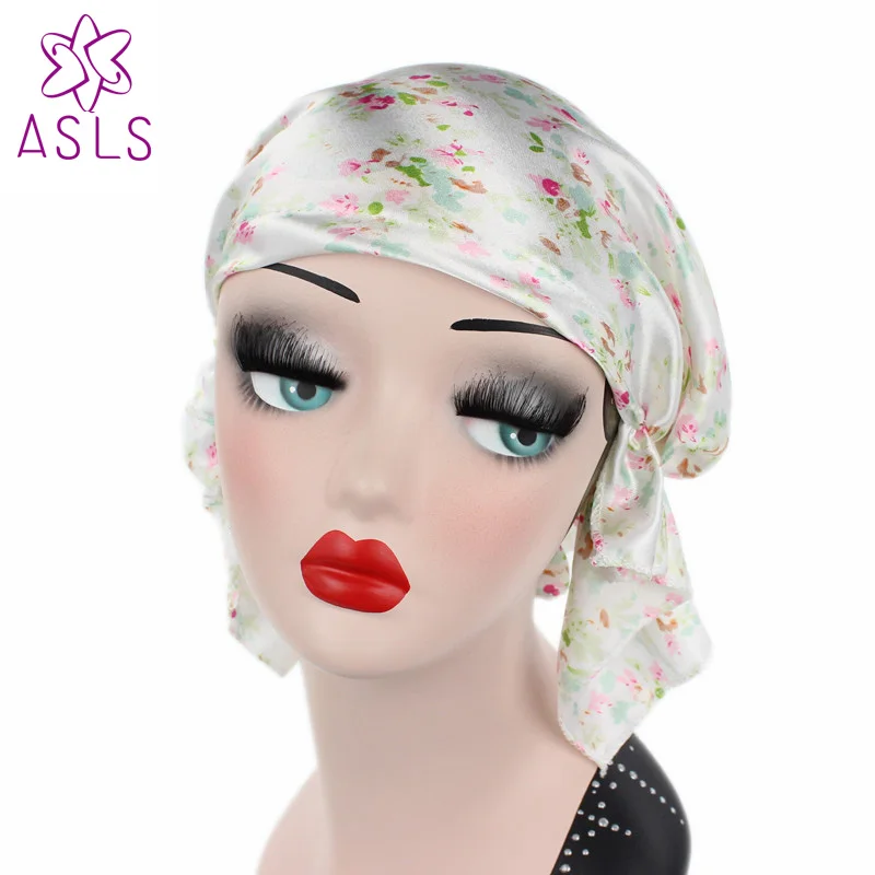 

New Fashion Tied Fitted silk satin Bandana Chemo Head Scarf for hair loss patients Womens Head Cover Pirates Turban for women