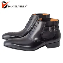 Chelsea Ankle Brogues Buckle Pointed Toe Lace Up Elastic Band Boots