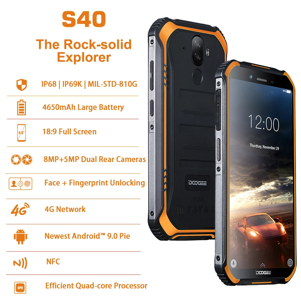 DOOGEE S40 смартфон с 5 дюймовым дисплеем четырёхъядерным процессором MT6739 ОЗУ 3 ГБ ПЗУ
