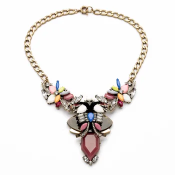 

Bulk Price 2014 Autumn New Design India Women Antique Gold Color Colorful Flower Dress Necklace