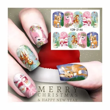 WUF 1 Sheet Beauty Nails Christmas Designs Nail Art Water Decals Floral Nail Transfer Stickers 2146
