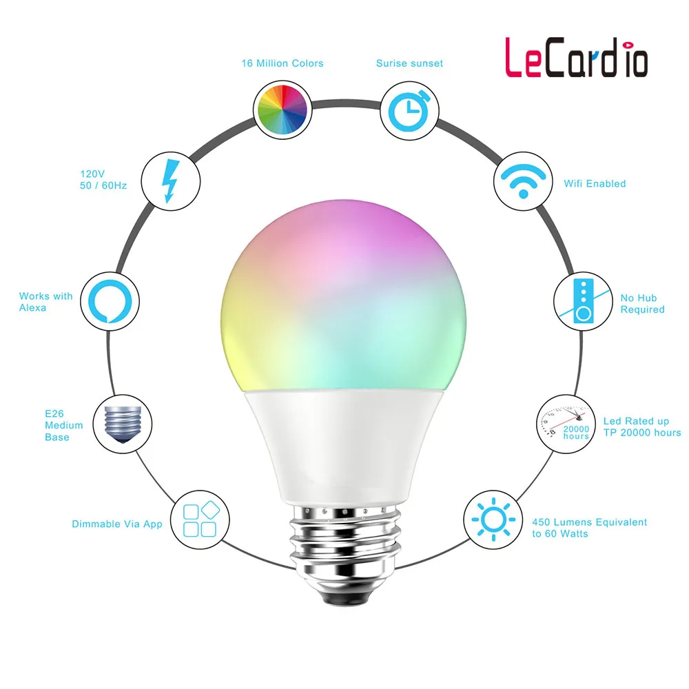  Smart LED Bulb Wifi RGB White Timing Function Dimmable LED Lamp 220V 110V Compatible with Amazon Al - 32945397556
