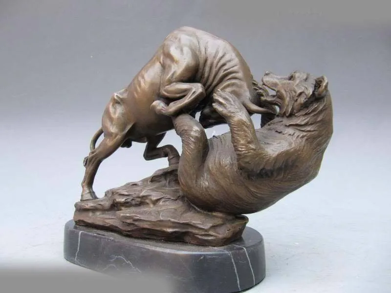 

Signed Art Bull Fighting With Bear Marble Bronze Statue