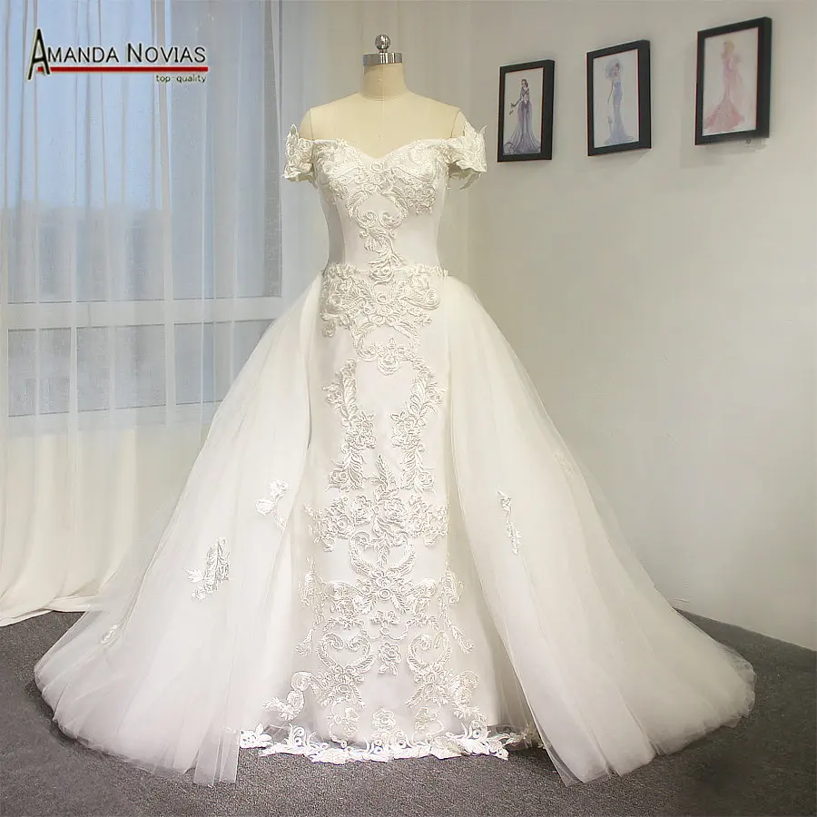 Свадебное платье высокого качества со шнуровкой сзади и открытыми плечами