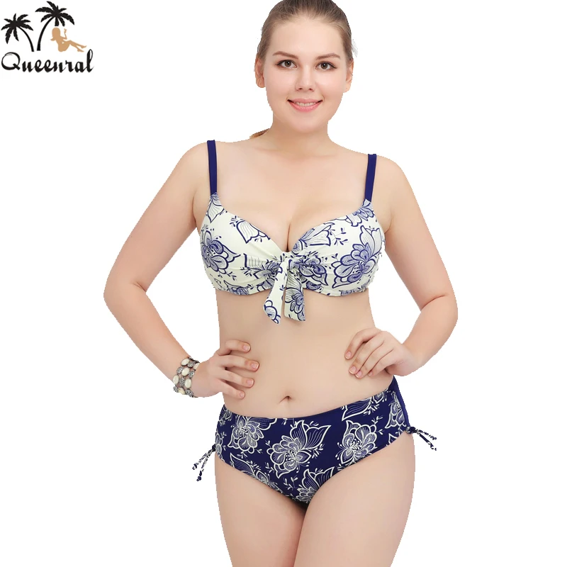 Queenral Bras Solid Large size sexy departure beach wear underwear Plus