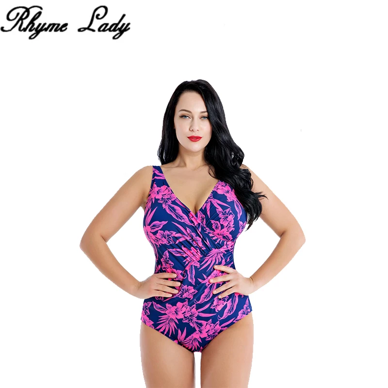 

Rhyme Lady New Arrival One Piece big size Swimsuit Women Plus Size Swimwear Beach Padded Solid High cut Large Bust Monokini