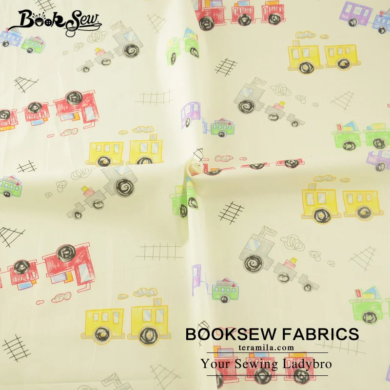 Ткань для шитья Booksew бежевого цвета, хлопок, саржевая ткань, стеганый Tecido для детских кукол, подушка с рисунком поезда, домашний текстиль