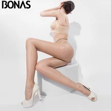 BONAS seksi nefes tayt kadın 15D yaz şeffaf külotlu parlak naylon çorap katı kadın soğutma sıvısı kulübü anti-kanca