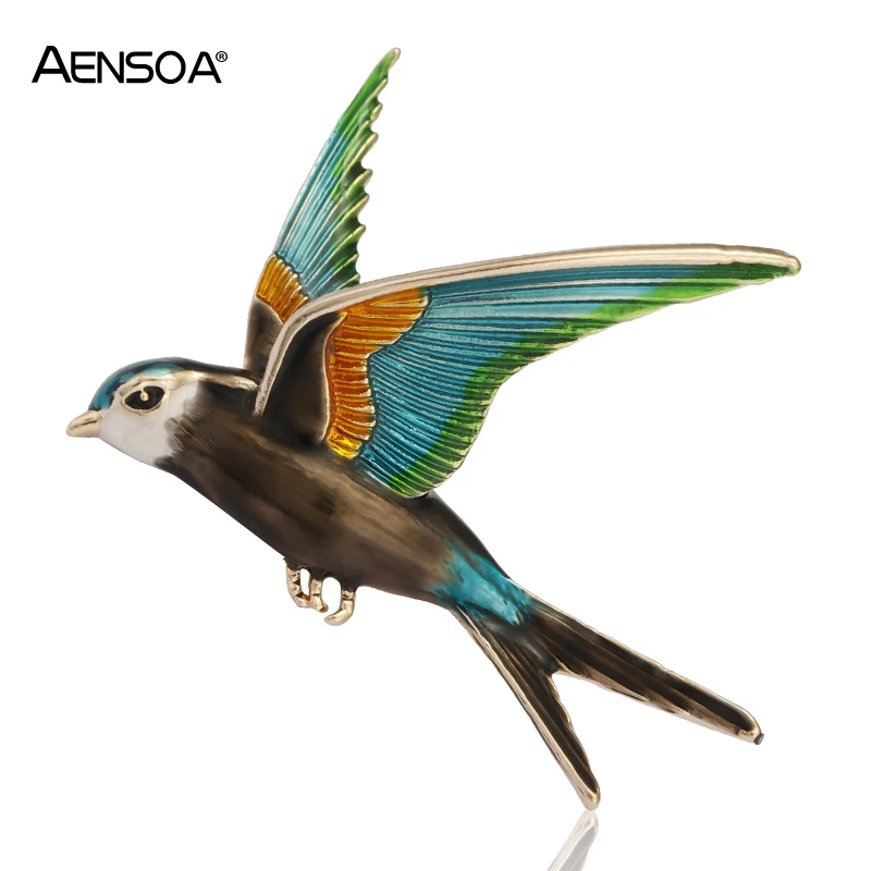 

AENSOA Three Color Glaze Brooch Mixed Color Three Dimensional Swallow Brooch Colorful Birds Brooches for Women Jewelry