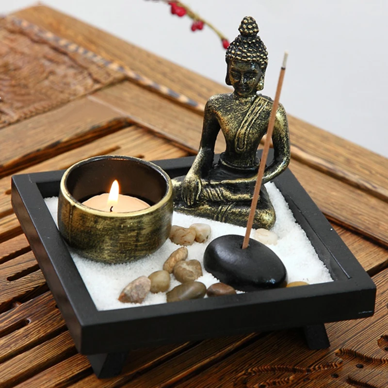 JX-LCLYL Zen Garden Sand Kit Relax Spiritural Meditation Decor Buddha Tealight Holder