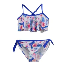 Детские Раздельные купальники Falbala; бикини для девочек; купальный костюм из двух предметов; купальный костюм для детей; пляжная одежда для девочек; купальные костюмы для маленьких девочек