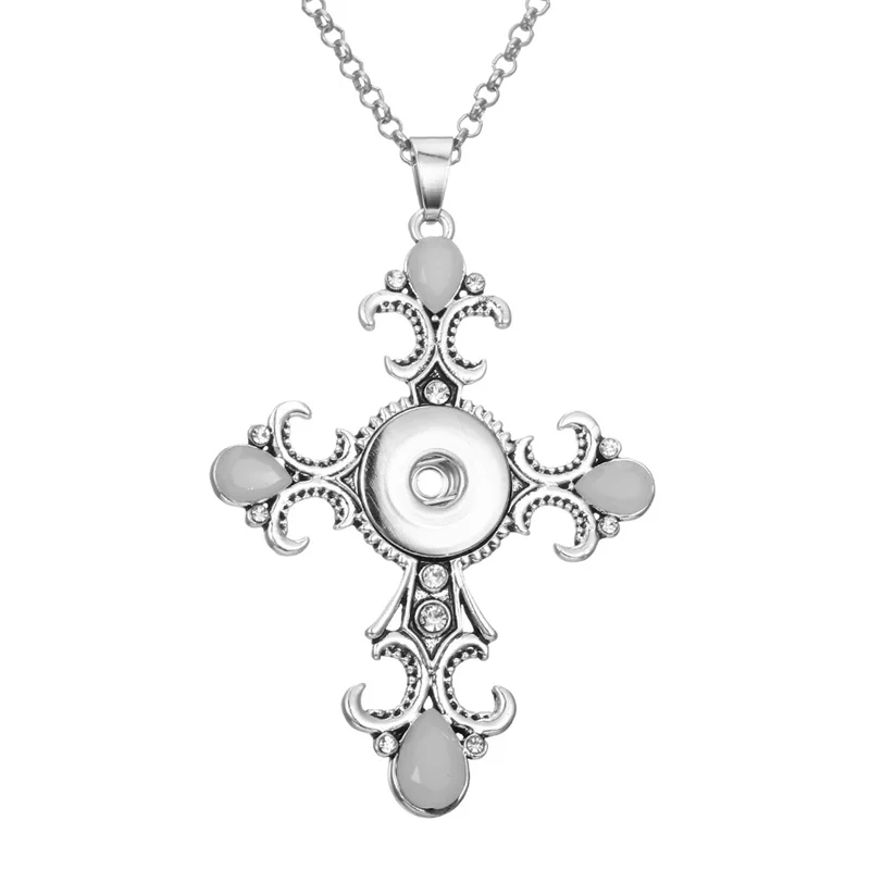 4 Styles Opal Stone Crystal Cross Snap Jewelry Snap Button Pendants