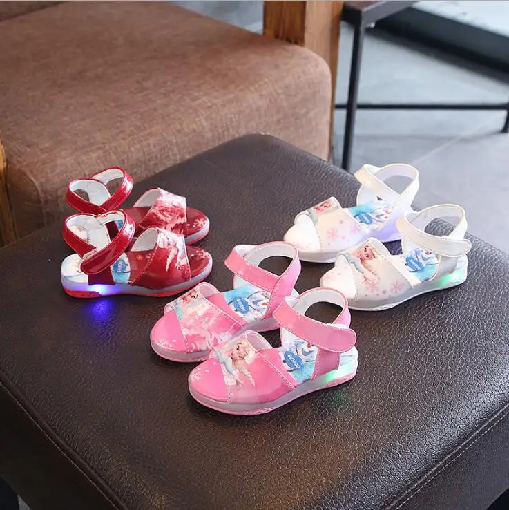

New Kids Leather Flat Sandal For Girls Princess Elsa School Children Shoes light infant soft sandal baby cute summer shoe