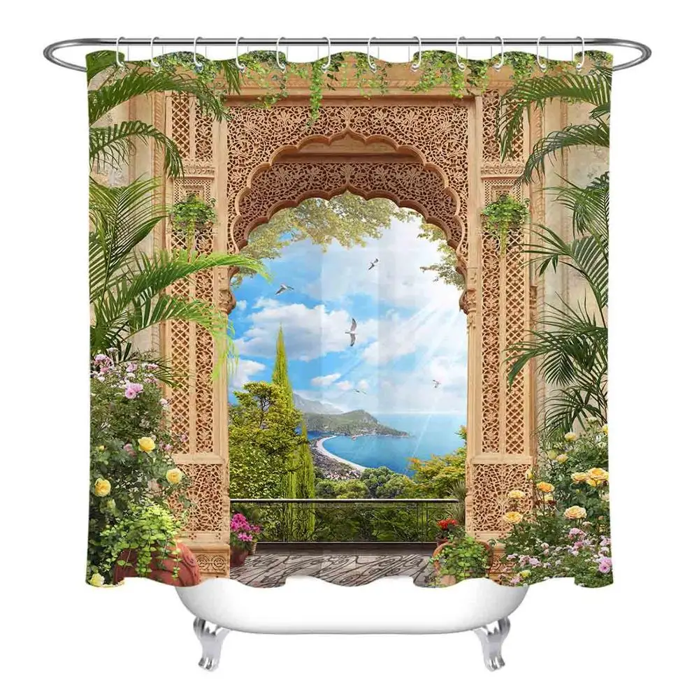 Европейский пейзаж и архитектура занавески для душа экраны для ванной водонепроницаемый экологически чистый полиэстер ткань для ванной Декор - Цвет: 14024