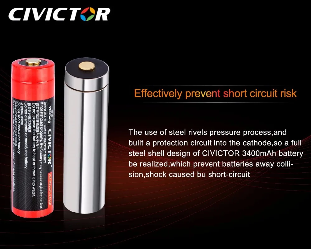CIVICTOR 3,7 v 18650 Кнопка защиты батареи Топ Литий-ионная 18650 аккумуляторная батарея 3,6 V 18650 литий-ионовая батарея для фонарика