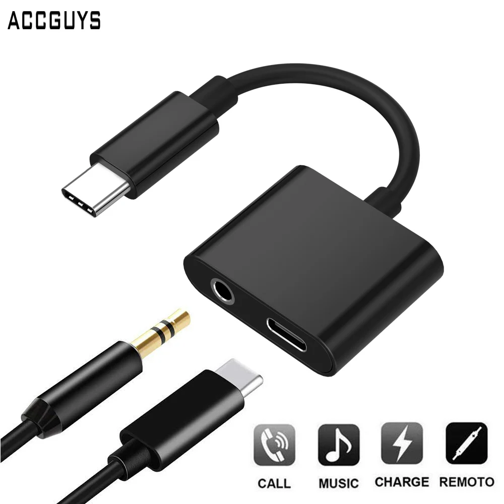 

ACCGUYS For Huawei P20 Type C to 3.5mm Headphone Audio Adapter Fast Charger Calling Converter For Xiaomi 8 Google Pixel 2XL HTC