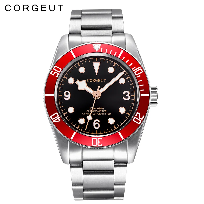 

41mm CORGEUT red GMT orange hands men's automatic mechanical watch waterproof belt watch