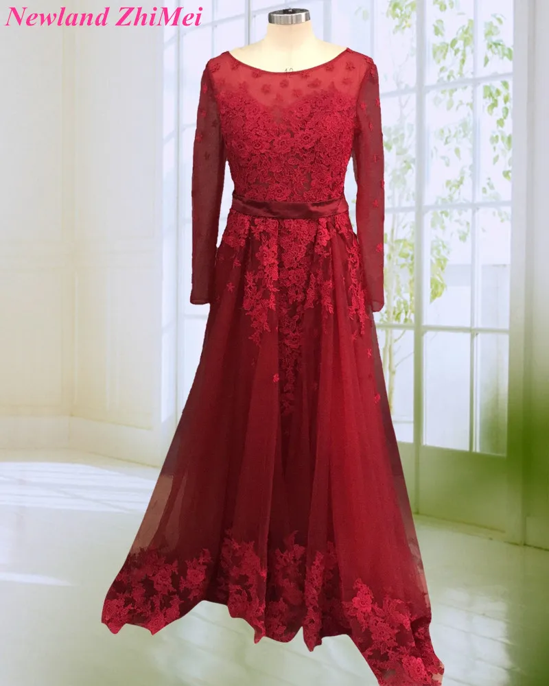 Buy Hot Red Appliqued Prom Dress with Long Sleeve