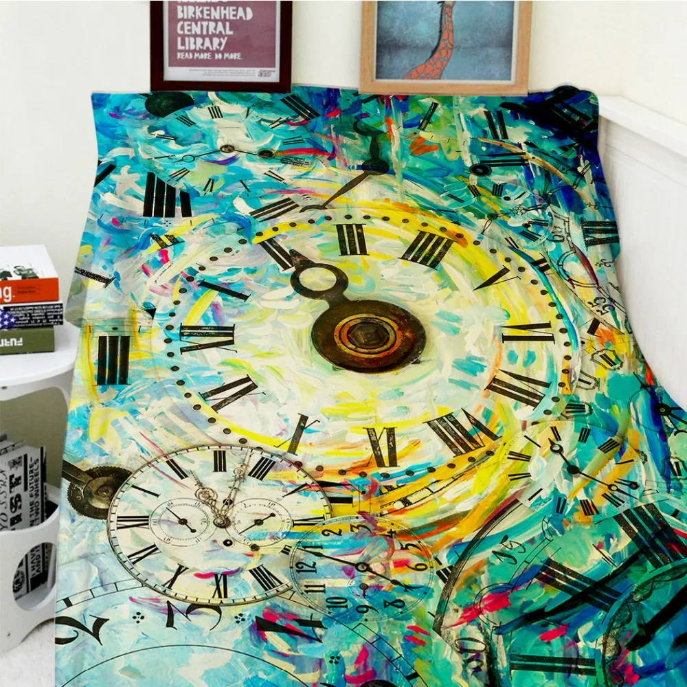 

Super Soft Blankets Comfort Plush Machine WashColorful Art Watch Dial Pointer Roman Numerals Sofa Bed Throw Cobertor Blanket