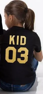 Семейные комплекты г. Лидер продаж, хлопковая Футболка для всей семьи летние футболки для папы, мамы и ребенка с забавными буквами и цифрами - Цвет: gold kid 03