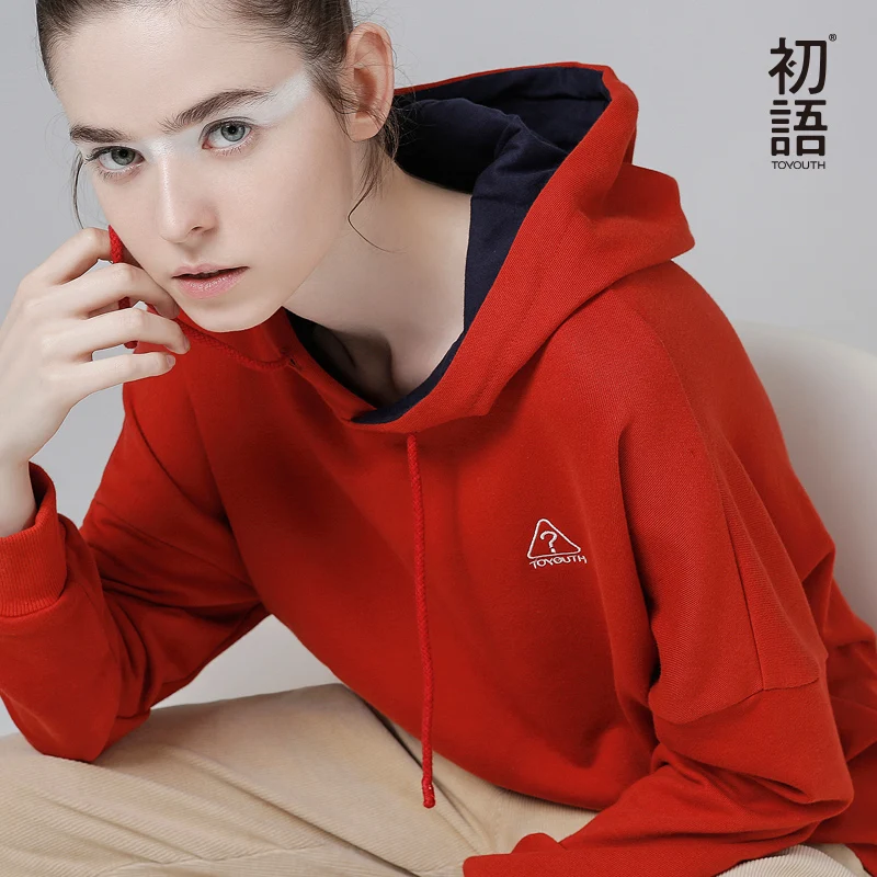 Toyouth Embroidery Hooded Sweatshirts 2019 Autumn Solid Long Sleeve Hoodies Women Oversized Pullover Tracksuit Female | Женская одежда