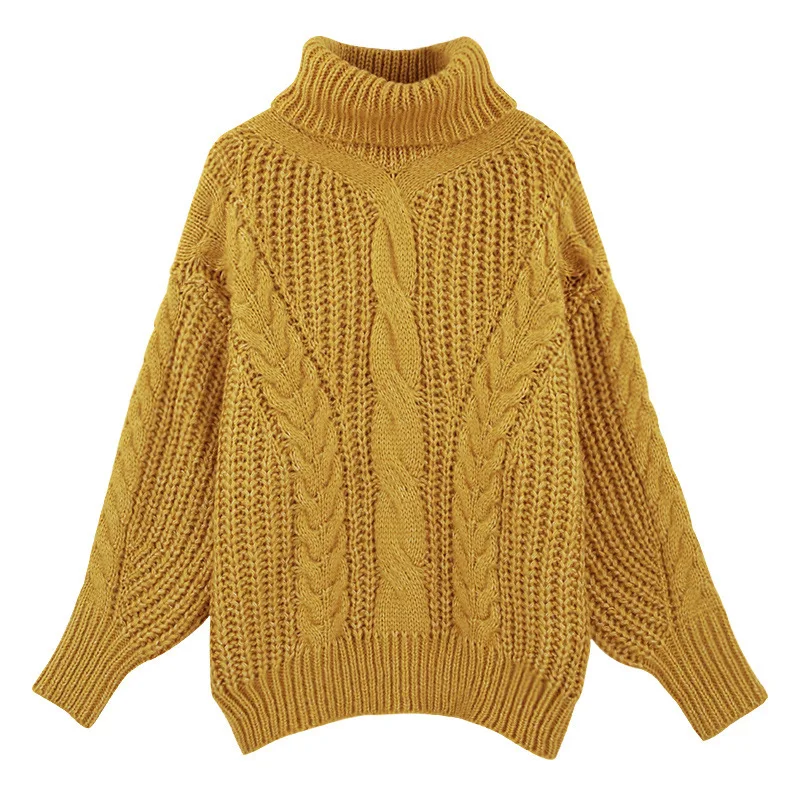 

PEONFLY Turtleneck Yellow Winter Sweater Women Knit Long Sleeve Sweater Female Loose Oversize Pullover Knitted Jumper