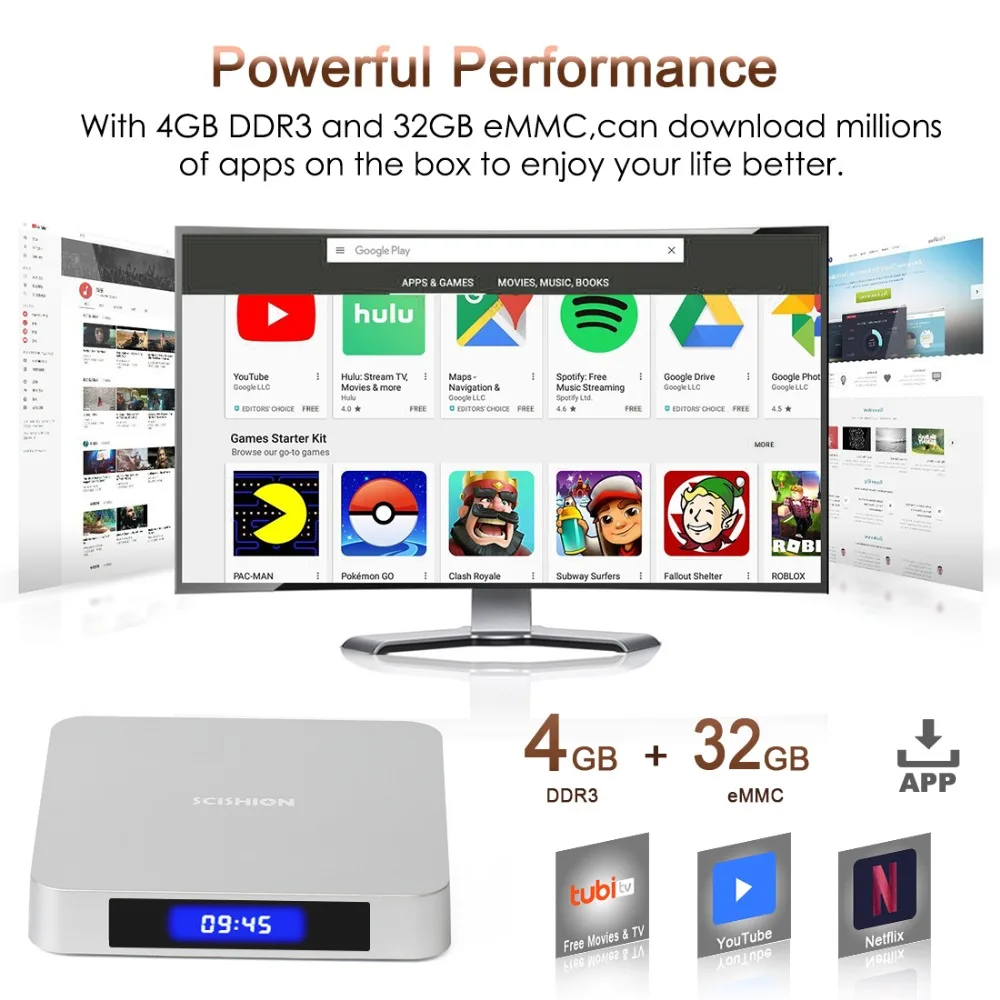 

Leelbox AI ONE TV Box android 9.0 download of apps H6 4GB DDR3 32GB EMMC 2.4GHz 5GHz WiFi BT4.0 Support 4K H.265 WIFI