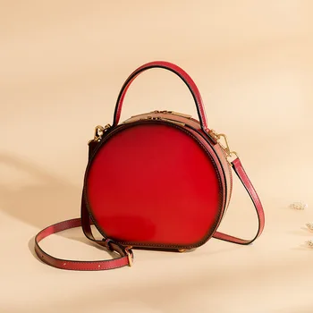 

Caker Brand 2020 Women Genuine Leather Handbag Fashion Elegant Ladies Shoulder Bags Red Black Green Khaki Chain Circle Handbags