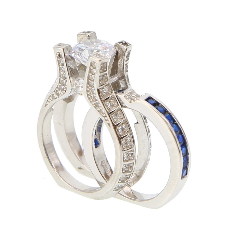 promotion 100% 925 sterling silver wedding engagement band 2 piece set blue rose gold color ring | Украшения и аксессуары