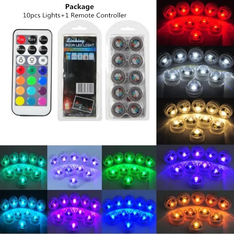 

Outdoor Waterproof IP68 Remote Controller Underwater Submersible LED Light Wedding Party Swimming Pool Decor Battery Operated