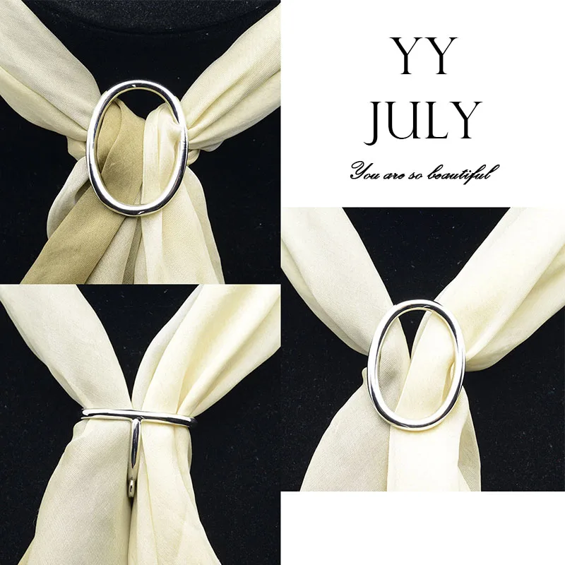 

Korean Fashion Silk Scarf Buckle Accessories Brooches Gold Silver Elliptic Metal Alloy Shawl Buckle for Women Ring Clips Jewelry