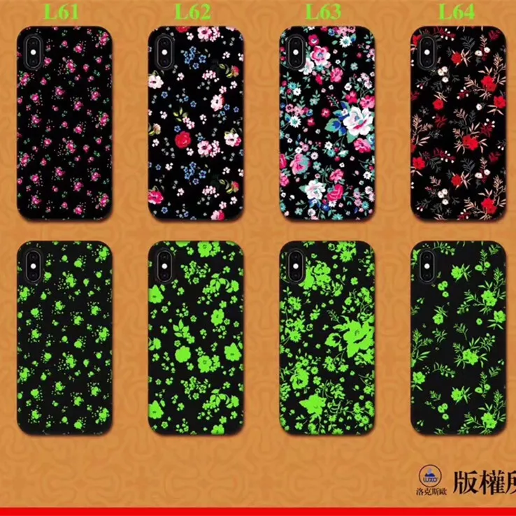Hot Glow in the Dark Black Flower Floral Soft TPU Skin Cases For iPhone XS Max XR X 7 Plus 8 luminous fundas Coque |