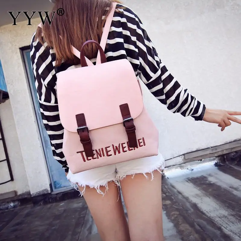 Корейский однотонный рюкзак из искусственной кожи, женские рюкзаки с магнитной застежкой для женщин, модные сумки для девочек, розовый, Мини дорожная школьная сумка