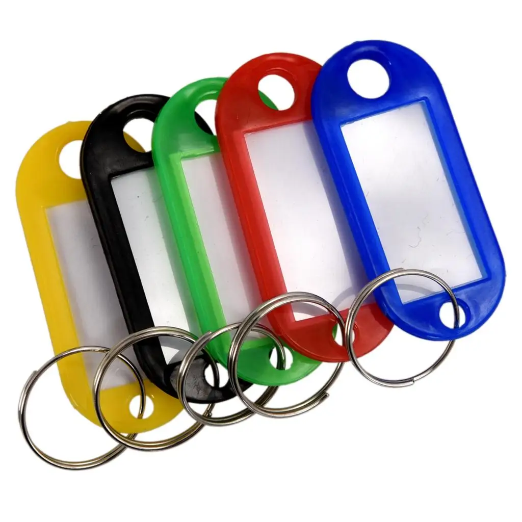 50 Pcs Plastic Keychain Key Tags ID Label Name Tags Split Ring Office
