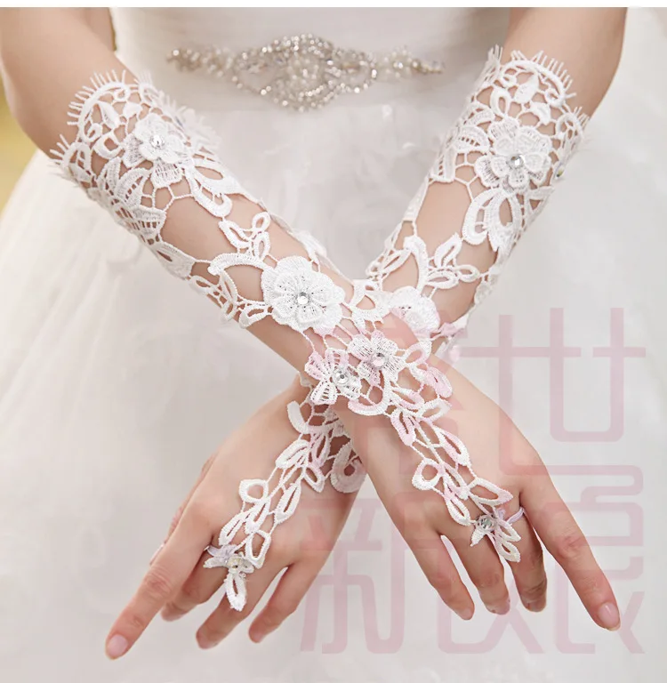 Accesorios guantes de novia 2016 vestidos de Marfil blanco cristal de encaje sin dedos de la boda guantes guanti sposa luvas párr noiva _ - AliExpress Mobile