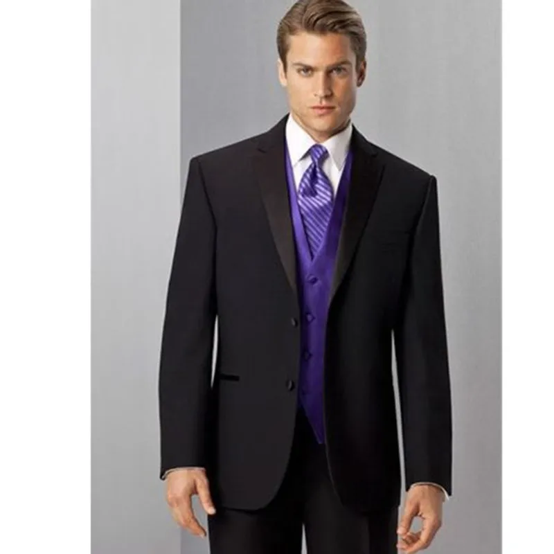 

Men's suits New Custom Made Black Men Suit costume homme Purple Vest Wedding Suits Groomsmen Tuxedos 2017 terno masculino