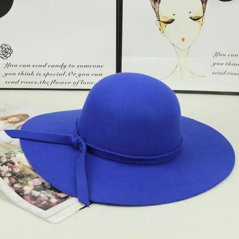 Акриловая одноцветная шляпа с большими полями, шляпа для путешествий, шляпа-федора, джаз, Панама, шляпы для женщин и девушек 06 - Цвет: Небесно-голубой