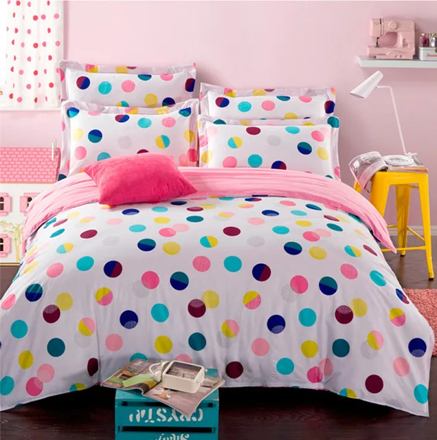 Colorful polka dot bedding set for queen full size duvet cover bedsheet