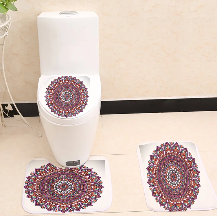 

3pcs Mandala Type Printing Toilet Sets Cover Flannel Fabric Toilet Case Non-slip Mat Bathroom Products For Home Decoration
