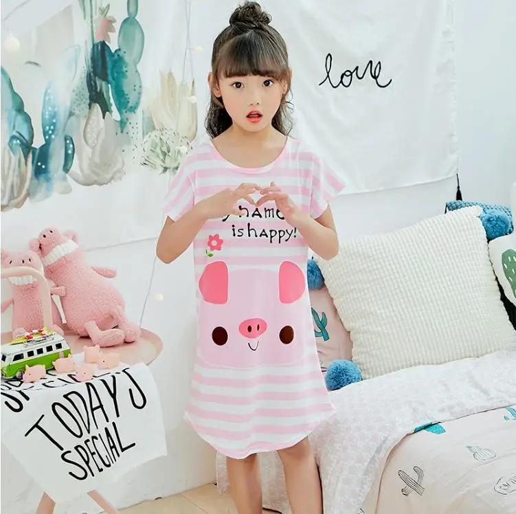 

Kids Girl Cartoon Pajamas Home Clothes Children Girls Summer Nightgowns Short Sleeve Nightdress Spring Flowers Sleepwear