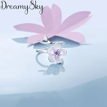 

New Trendy Bohemian 925 Sterling Silver Cheery Flower Rings For Women Girls Gift Vintage Large Engagement Ring Anillos Anelli